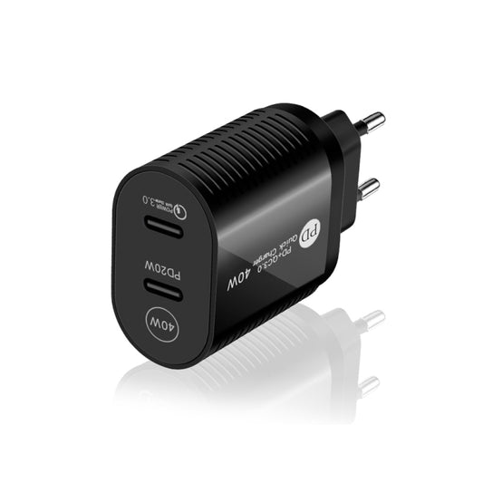40W Dual Port PD / Type-C Fast Charger with Type-C to Type-C Data Cable, EU Plug(Black) by buy2fix