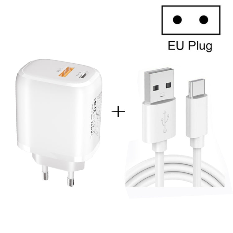 CS-20W Mini Portable PD3.0 + QC3.0 Dual Ports Fast Charger with 3A USB to Type-C Data Cable(EU Plug) - USB Charger by buy2fix | Online Shopping UK | buy2fix