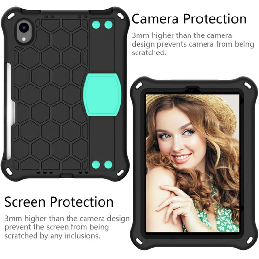 For iPad mini 6 / mini 2024 Honeycomb EVA Hybrid PC Tablet Case with Strap(Black+Aqua) - iPad mini 6 Cases by buy2fix | Online Shopping UK | buy2fix
