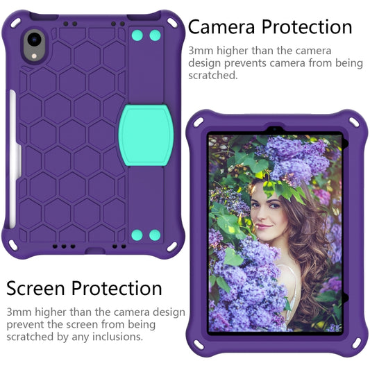 For iPad mini 6 / mini 2024 Honeycomb EVA Hybrid PC Tablet Case with Strap(Purple+Aqua) - iPad mini 6 Cases by buy2fix | Online Shopping UK | buy2fix