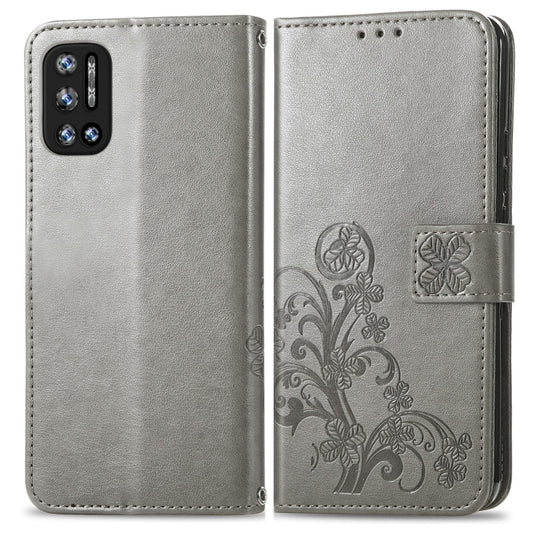 For DOOGEE N40 Pro Four-leaf Clasp Embossed Leather Case with Lanyard & Card Slot & Wallet & Holder(Grey) by buy2fix