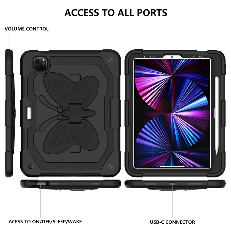 Pure Color PC + Silicone Anti-drop Tablet Tablet Case with Butterfly Holder & Pen Slot For iPad Pro 11 2018 & 2020 & 2021 & Air 2020 10.9(Black) - iPad Pro 11 (2022/2021) Cases by buy2fix | Online Shopping UK | buy2fix