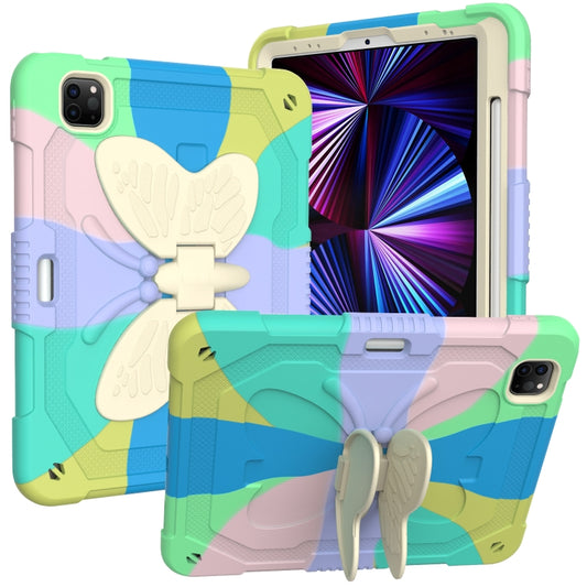 PC + Silicone Anti-drop Tablet Tablet Case with Butterfly Holder & Pen Slot for iPad Pro 11 2018 & 2020 & 2021 & Air 2020 10.9(Colourful Green) - iPad Pro 11 (2022/2021) Cases by buy2fix | Online Shopping UK | buy2fix