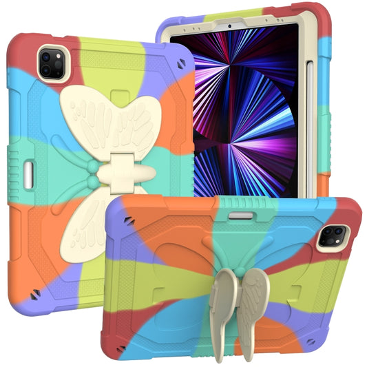 PC + Silicone Anti-drop Tablet Tablet Case with Butterfly Holder & Pen Slot for iPad Pro 11 2018 & 2020 & 2021 & Air 2020 10.9(Colourful Red) - iPad Pro 11 (2022/2021) Cases by buy2fix | Online Shopping UK | buy2fix