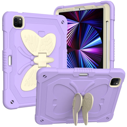 PC + Silicone Anti-drop Tablet Tablet Case with Butterfly Holder & Pen Slot for iPad Pro 11 2018 & 2020 & 2021 & Air 2020 10.9(Gream+Raro Purple) - iPad Pro 11 (2022/2021) Cases by buy2fix | Online Shopping UK | buy2fix