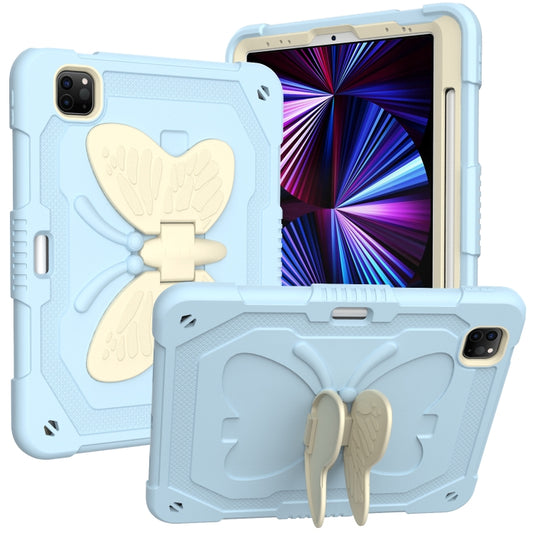 PC + Silicone Anti-drop Tablet Tablet Case with Butterfly Holder & Pen Slot for iPad Pro 11 2018 & 2020 & 2021 & Air 2020 10.9(Gream+Ice Blue) - iPad Pro 11 (2022/2021) Cases by buy2fix | Online Shopping UK | buy2fix