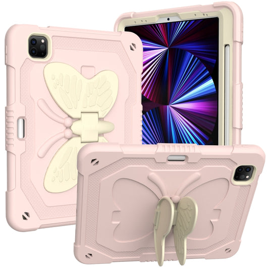 PC + Silicone Anti-drop Tablet Tablet Case with Butterfly Holder & Pen Slot for iPad Pro 11 2018 & 2020 & 2021 & Air 2020 10.9(Gream+Rose Gold) - iPad Pro 11 (2022/2021) Cases by buy2fix | Online Shopping UK | buy2fix