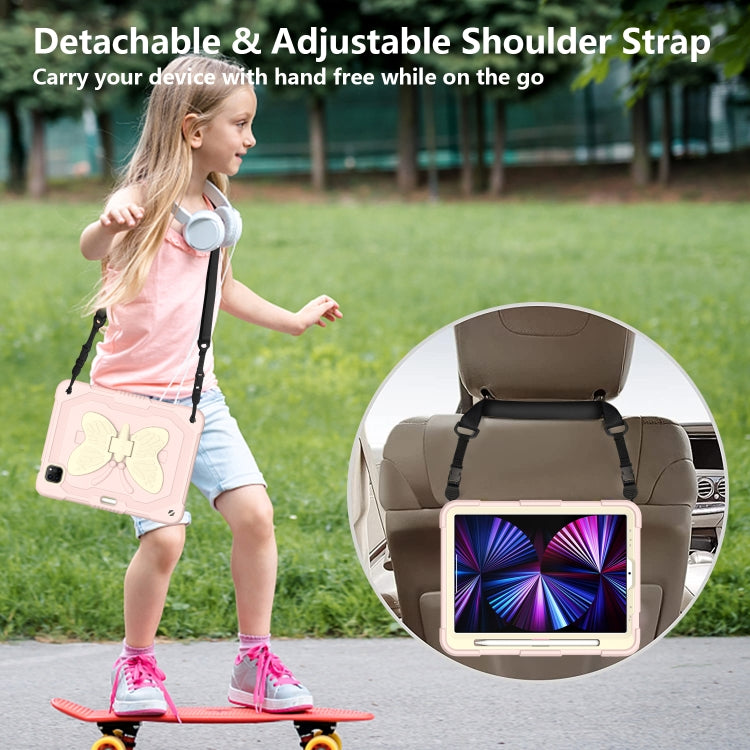 PC + Silicone Anti-drop Tablet Tablet Case with Butterfly Holder & Pen Slot for iPad Pro 11 2018 & 2020 & 2021 & Air 2020 10.9(Gream+Rose Gold) - iPad Pro 11 (2022/2021) Cases by buy2fix | Online Shopping UK | buy2fix