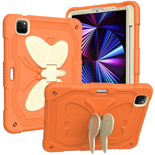 PC + Silicone Anti-drop Tablet Tablet Case with Butterfly Holder & Pen Slot for iPad Pro 11 2018 & 2020 & 2021 & Air 2020 10.9(Gream+Kumquat) - iPad Pro 11 (2022/2021) Cases by buy2fix | Online Shopping UK | buy2fix