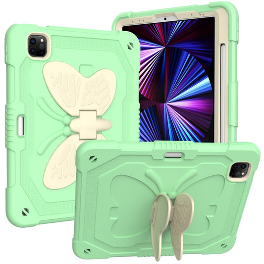 PC + Silicone Anti-drop Tablet Tablet Case with Butterfly Holder & Pen Slot for iPad Pro 11 2018 & 2020 & 2021 & Air 2020 10.9(Gream+Fresh Green) - iPad Pro 11 (2022/2021) Cases by buy2fix | Online Shopping UK | buy2fix