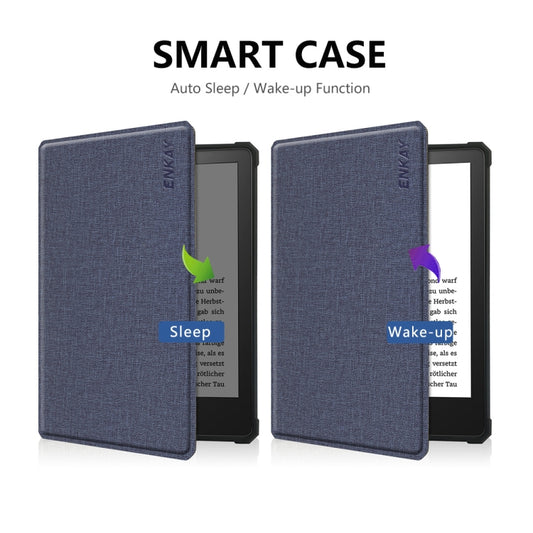 For Amazon Kindle Paperwhite 5 2021 ENKAY Solid Color Denim Texture Horizontal Flip Leather Tablet Case with Sleep / Wake-up Function(Dark Blue) - Amazon by ENKAY | Online Shopping UK | buy2fix