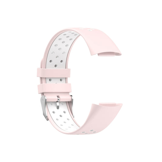 For Fitbit Charge 5 Double Color Metal Buckle Hole Silicone Watch Band(Pink White) by buy2fix