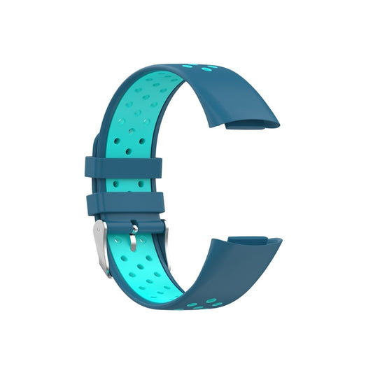 For Fitbit Charge 5 Double Color Metal Buckle Hole Silicone Watch Band(Blue Green) by buy2fix