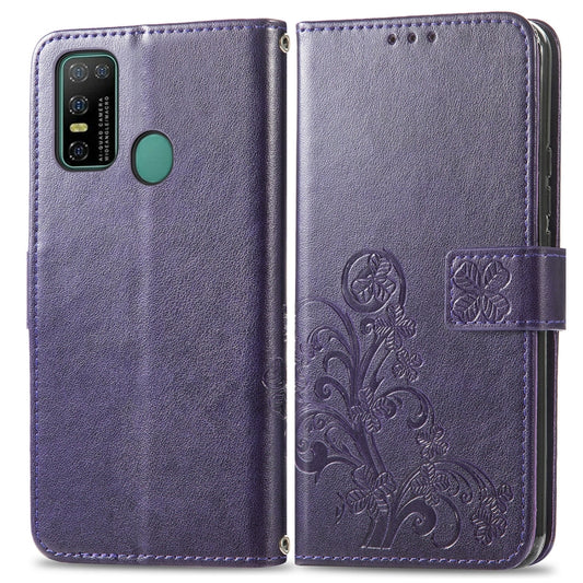 For Doogee N30 Four-leaf Clasp Embossed Buckle Mobile Phone Protection Leather Case(Purple) by buy2fix