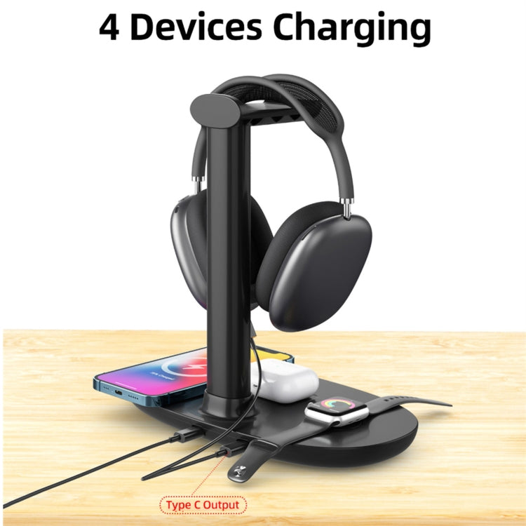 B-15A 4 in 1 Headset Holder Wireless Charger for Smart Phone & iWatch & Airpods - Wireless Charger by buy2fix | Online Shopping UK | buy2fix