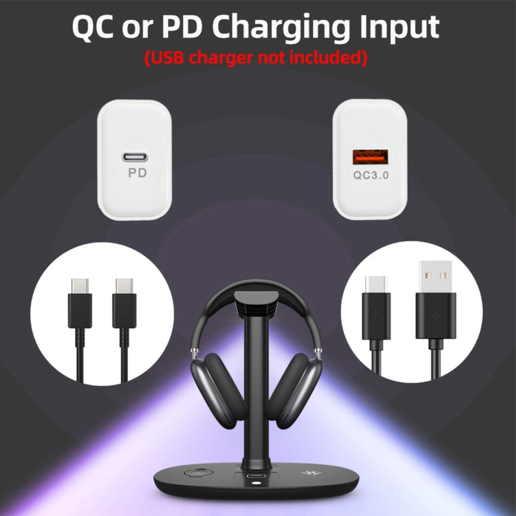 B-15A 4 in 1 Headset Holder Wireless Charger for Smart Phone & iWatch & Airpods - Wireless Charger by buy2fix | Online Shopping UK | buy2fix