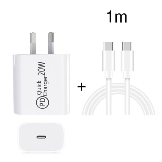 1m AU-20W PD USB-C / Type-C Travel Charger with Type-C to Type-C Data Cable, AU Plug by buy2fix