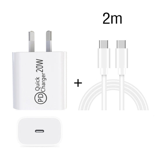 2m AU-20W PD USB-C / Type-C Travel Charger with Type-C to Type-C Data Cable, AU Plug by buy2fix