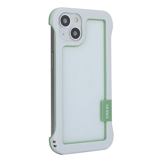 For iPhone 13 ENKAY Frameless Hollow PC Case + Glass Film(White) by ENKAY