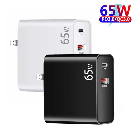 PD-65W USB-C / Type-C + QC3. 0 USB Laptop Charging Adapter, US Plug(Black) by buy2fix