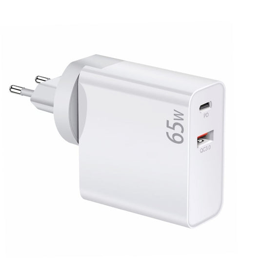 PD-65W USB-C / Type-C + QC3. 0 USB Laptop Charging Adapter, EU Plug / US Plug(White) by buy2fix