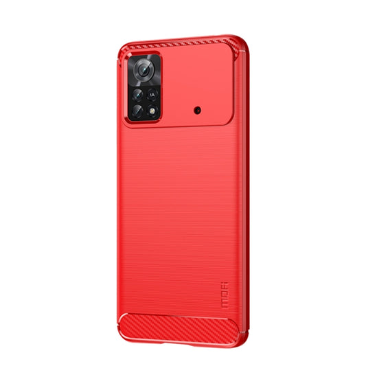 For Xiaomi Poco X4 Pro 5G MOFI Gentleness Brushed Carbon Fiber Soft TPU Case(Red) by MOFI