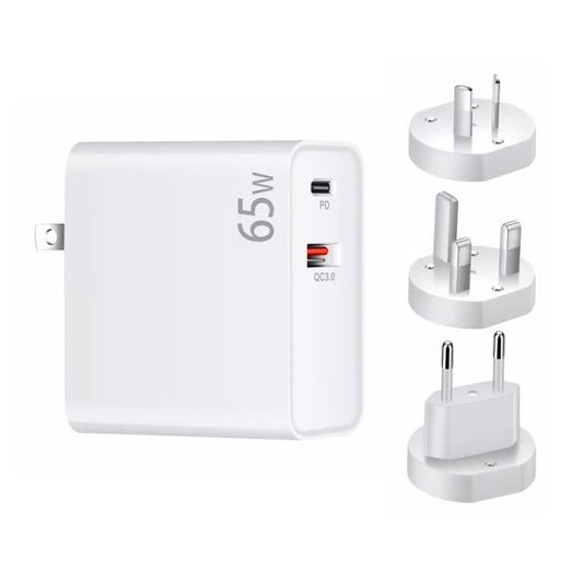 PD-65W USB-C / Type-C + QC3. 0 USB Laptop Charging Adapter + 1.8m USB-C / Type-C to MagSafe 1 / L Head Data Cable, AU Plug / EU Plug / US Plug / UK Plug(White) by buy2fix