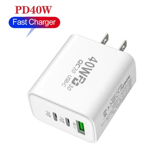 40W Dual PD + QC3.0 Ports Travel Charger for Mobile Phone Tablet(White US Plug) by buy2fix