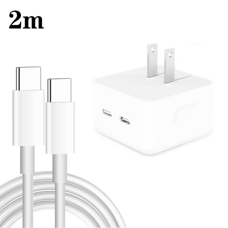 PD 35W Dual USB-C / Type-C Ports Charger with 2m Type-C to Type-C Data Cable, US Plug - USB Charger by buy2fix | Online Shopping UK | buy2fix