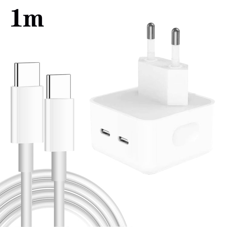 PD 35W Dual USB-C / Type-C Ports Charger with 1m Type-C to Type-C Data Cable, EU Plug - USB Charger by buy2fix | Online Shopping UK | buy2fix