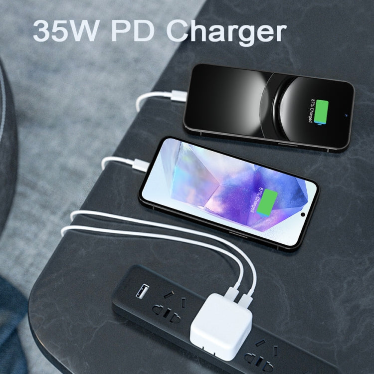 PD 35W Dual USB-C / Type-C Ports Charger with 1m Type-C to Type-C Data Cable, EU Plug - USB Charger by buy2fix | Online Shopping UK | buy2fix