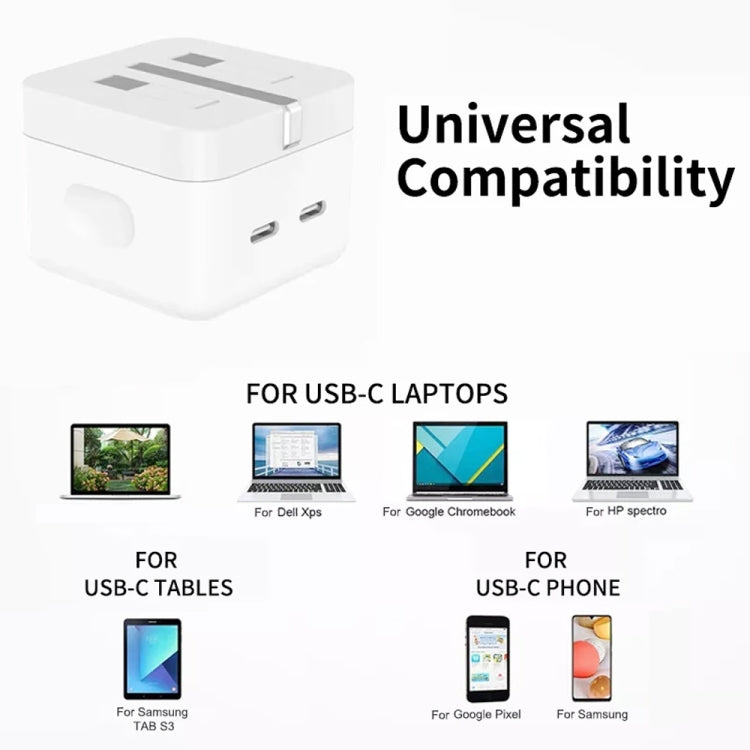 PD 35W Dual USB-C / Type-C Ports Charger with 1m Type-C to Type-C Data Cable, UK Plug - USB Charger by buy2fix | Online Shopping UK | buy2fix