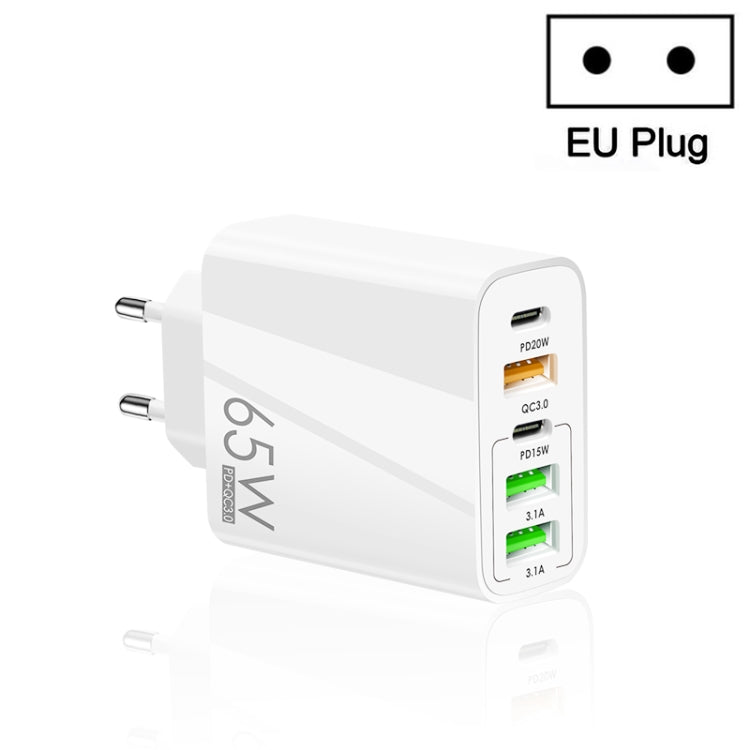 65W Dual PD Type-C + 3 x USB Multi Port Charger for Phone and Tablet PC, EU Plug(White) - USB Charger by buy2fix | Online Shopping UK | buy2fix
