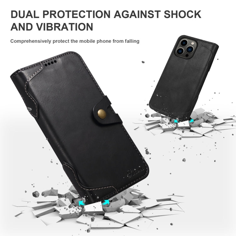 Suteni Calf Texture Buckle Wallet Leather Phone Case For iPhone 14(Black) - iPhone 14 Cases by Suteni | Online Shopping UK | buy2fix