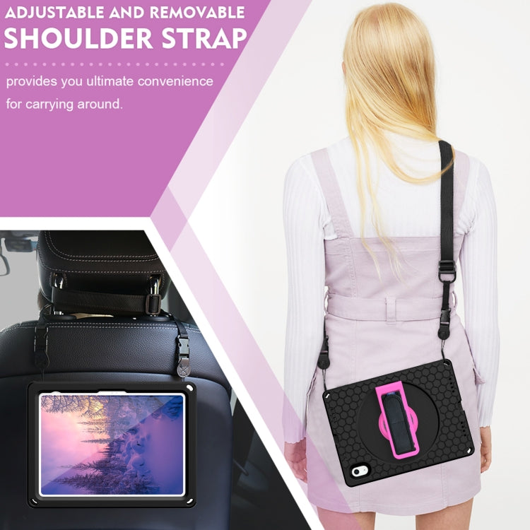 For iPad 2025 / 2022 360 Rotation Stand EVA Hard PC Tablet Case with Strap(Black+Rose) - iPad 2025 / 2022 Cases by buy2fix | Online Shopping UK | buy2fix