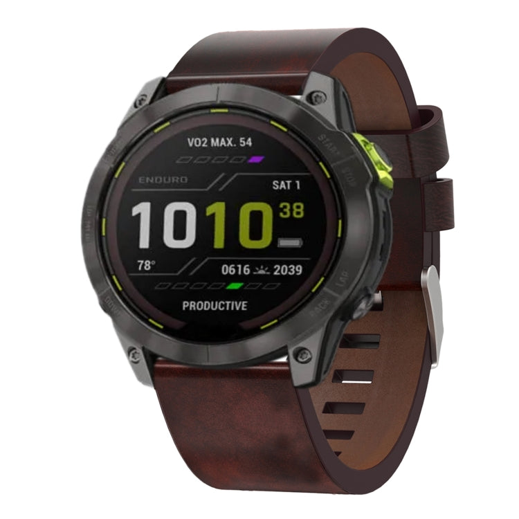 For Garmin Enduro 2 26mm Leather Steel Buckle Watch Band(Brown) - Watch Bands by buy2fix | Online Shopping UK | buy2fix