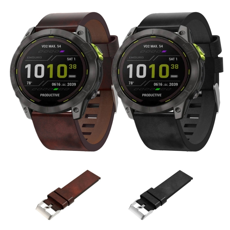 For Garmin Enduro 2 26mm Leather Steel Buckle Watch Band(Brown) - Watch Bands by buy2fix | Online Shopping UK | buy2fix