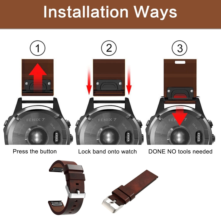 For Garmin Fenix 5X Sapphire 26mm Leather Steel Buckle Watch Band(Brown) by buy2fix