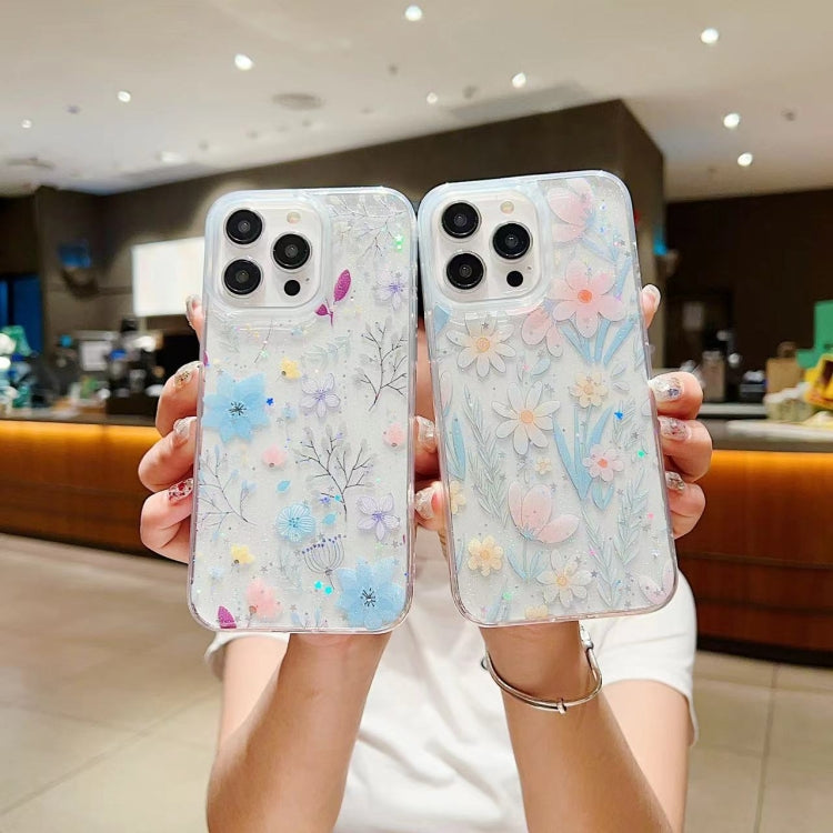 For iPhone 11 Fresh Small Floral Epoxy TPU Phone Case(D05 Blue Floral) - iPhone 11 Cases by buy2fix | Online Shopping UK | buy2fix