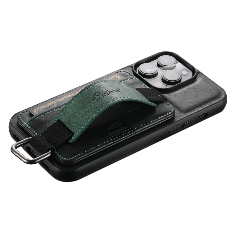 For iPhone 14 Suteni H13 Card Wallet Wrist Strap Holder PU Phone Case(Black) - iPhone 14 Cases by Suteni | Online Shopping UK | buy2fix