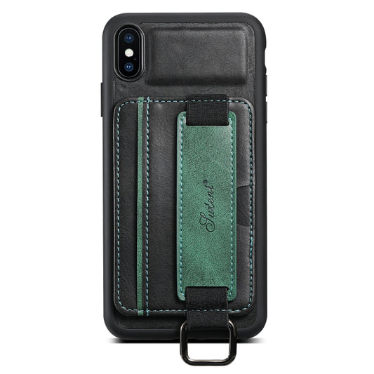 Suteni H13 Card Wallet Wrist Strap Holder PU Phone Case For iPhone XR(Black) - More iPhone Cases by Suteni | Online Shopping UK | buy2fix