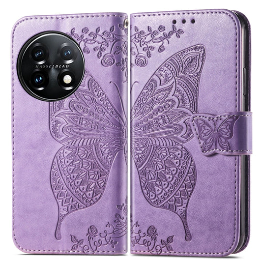 For OnePlus 11 Butterfly Love Flower Embossed Flip Leather Phone Case(Light Purple) by buy2fix