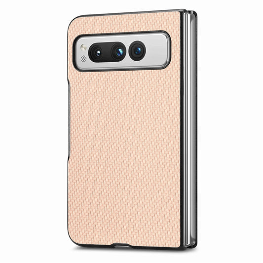 For Google Pixel Fold Carbon Fiber Texture Leather Back Cover Phone Case(Khaki) by buy2fix