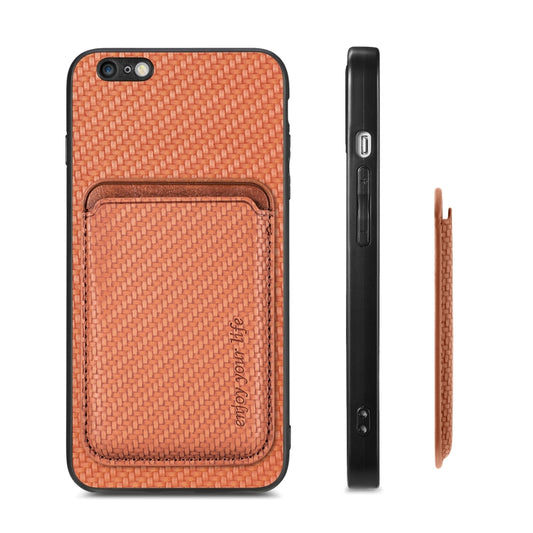 For iPhone 6 Plus / 6S Plus Carbon Fiber Leather Card Magsafe Magnetic Phone Case(Brown) by buy2fix