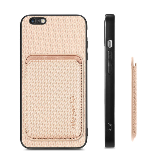 For iPhone 6 Plus / 6S Plus Carbon Fiber Leather Card Magsafe Magnetic Phone Case(Khaki) by buy2fix
