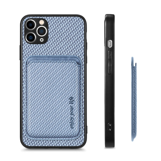 For iPhone 11 Carbon Fiber Leather Card Magsafe Magnetic Phone Case(Blue) by buy2fix