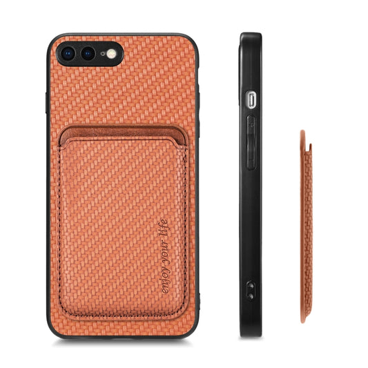 For iPhone SE 2022 / 2020 / 7 / 8 Carbon Fiber Leather Card Magsafe Magnetic Phone Case(Brown) - More iPhone Cases by buy2fix | Online Shopping UK | buy2fix