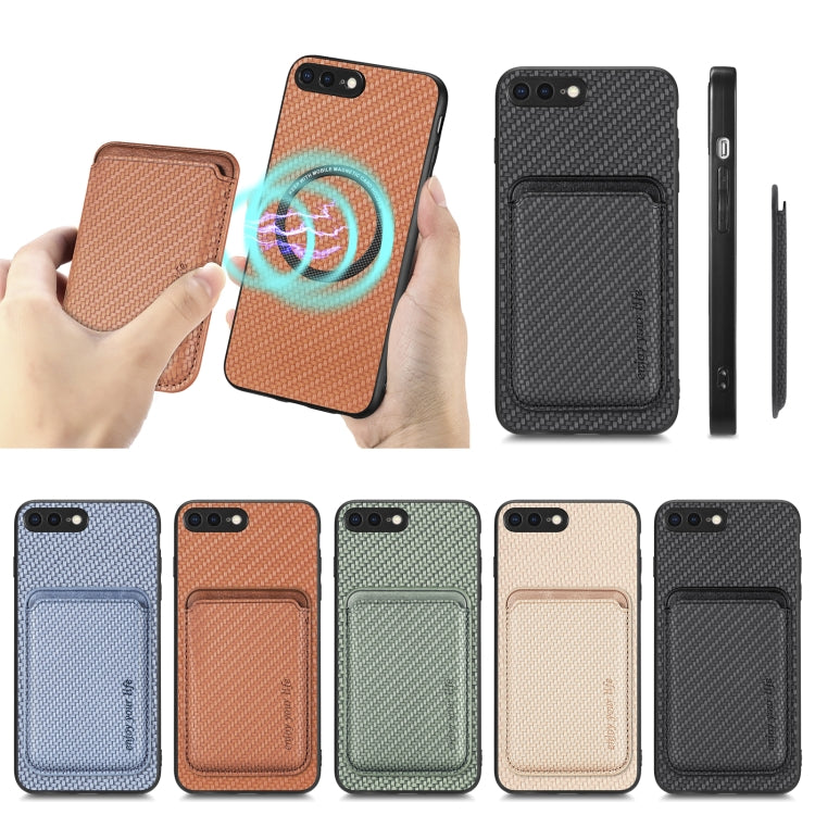 For iPhone SE 2022 / 2020 / 7 / 8 Carbon Fiber Leather Card Magsafe Magnetic Phone Case(Brown) - More iPhone Cases by buy2fix | Online Shopping UK | buy2fix