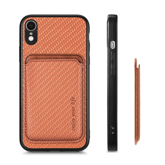 For iPhone XR Carbon Fiber Leather Card Magsafe Magnetic Phone Case(Brown) by buy2fix