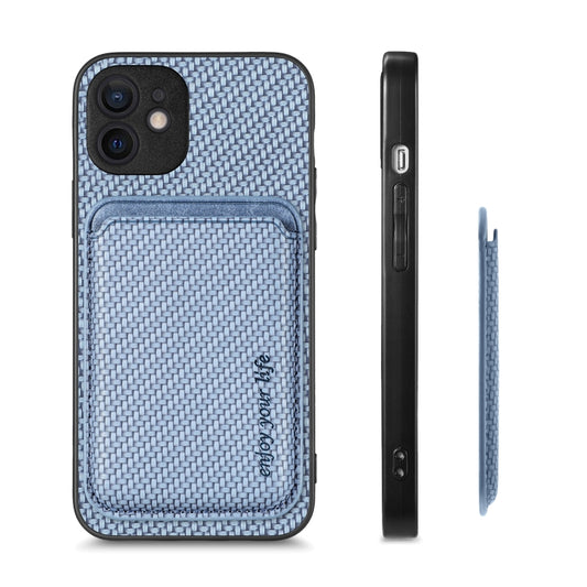 For iPhone 11 Pro Max Carbon Fiber Leather Card Magsafe Magnetic Phone Case(Blue) by buy2fix